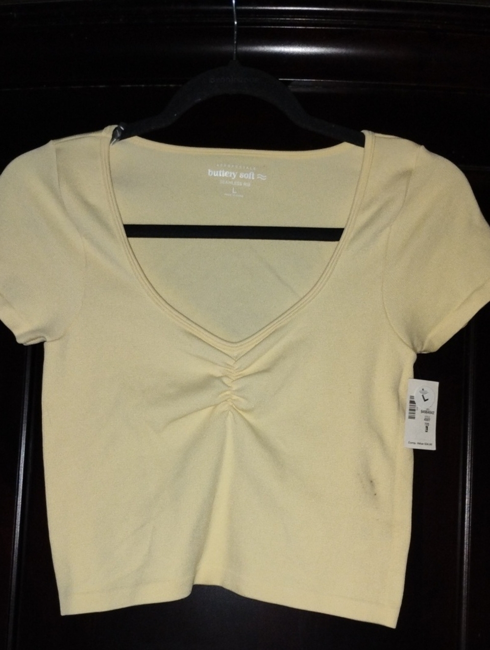Butter Soft Light Yellow Short Sleeve Scoop Crop Top